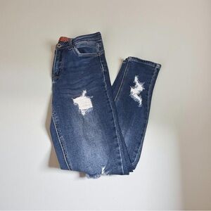 Wax Jean Ripped Dark Blue Skinny Jeans 93%Cotton
